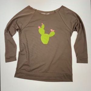 Warm gray cactus three quarter sleeve  pullover NWOT